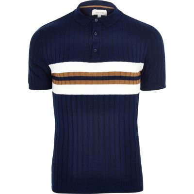 Navy ribbed chest stripe polo shirt
